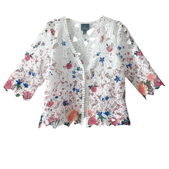 Lace Floral RABBIT RABBIT RABBIT Designs V-Neck One Button Open Front Size Small - Picture 3 of 9